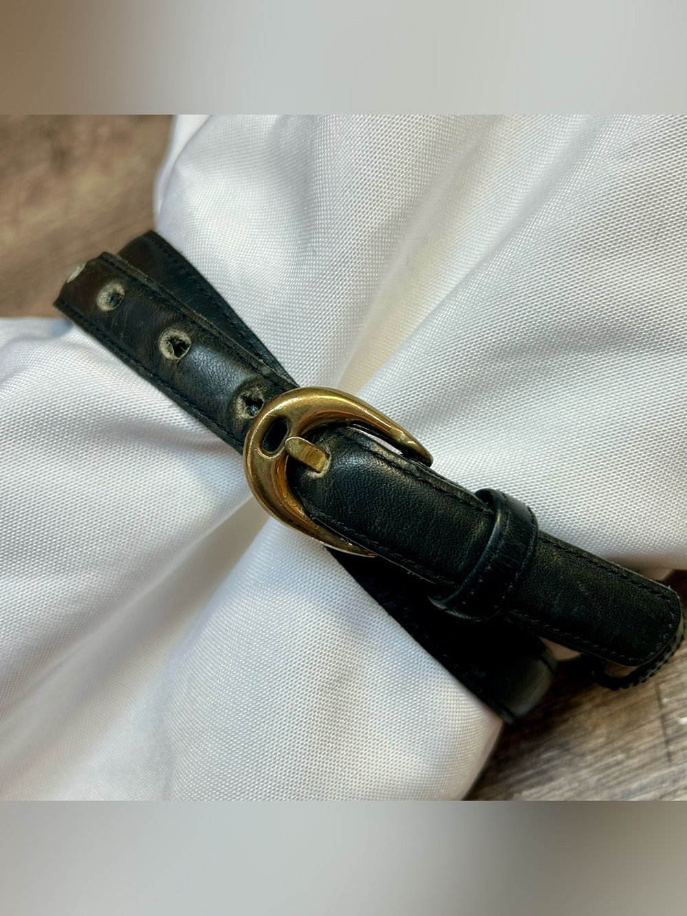 Vintage Dooney and Bourke Black Leather Belt Brass Buckle - Women's Accessory